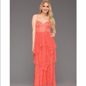 Free People Coral Tiered Maxi Dress Gown Lace Embr